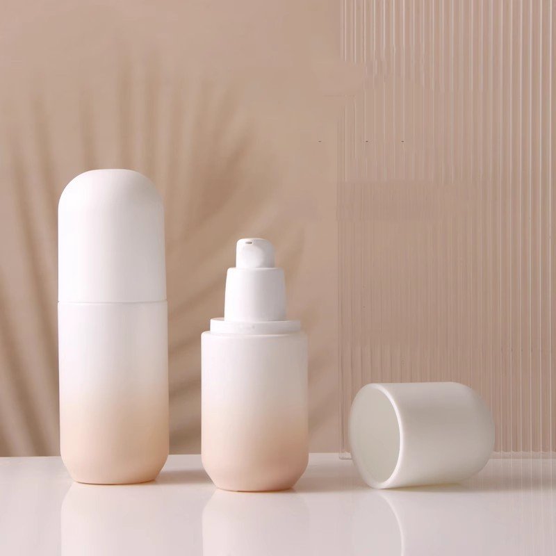 Luxury Capsule Round Gradient Matte white Glass Cosmetic set 50g Face cream jar 30ml 100ml Lotion BB cream bottle
