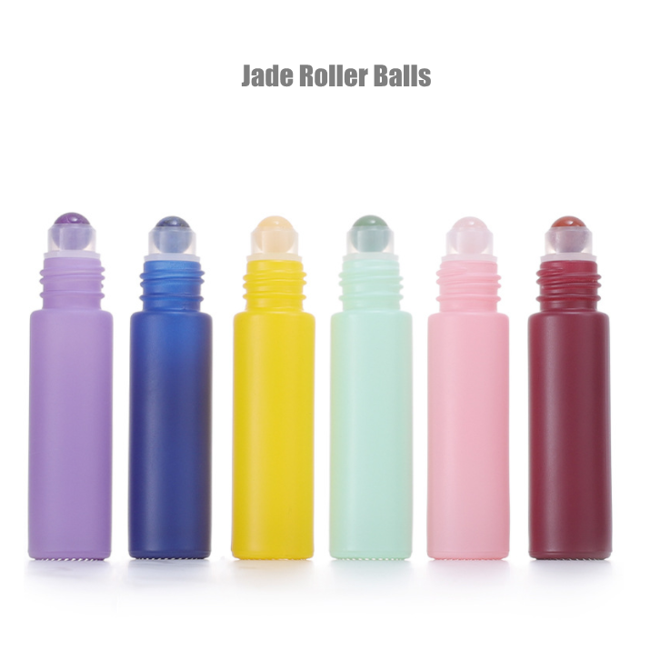 10ml gemstone jade roller ball empty screw portable essential oil glass roll on perfume bottle