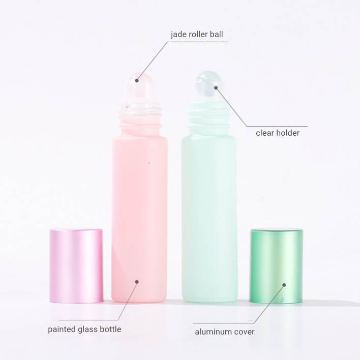 10ml gemstone jade roller ball empty screw portable essential oil glass roll on perfume bottle
