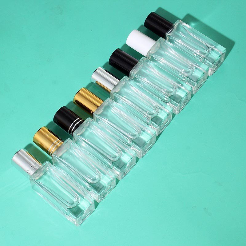 Hot Sale 5ml Square Essential Oil Roll On Bottle Clear Frosted Glass Roller Bottle with Metal Roller And Silver Gold Black Cap
