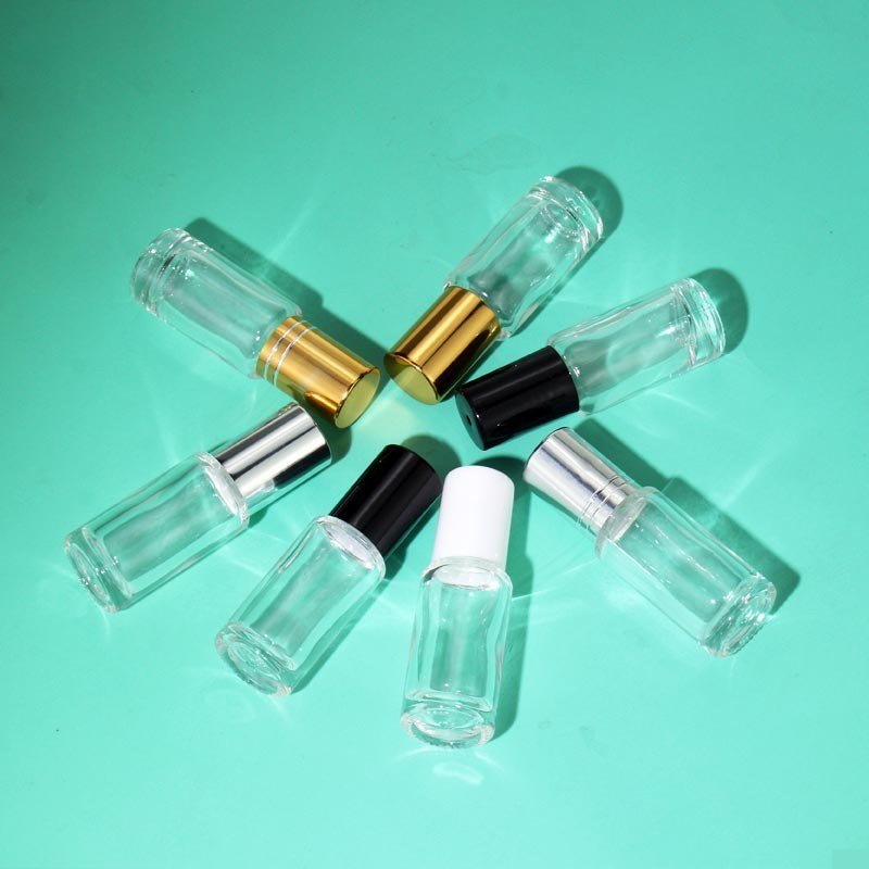 Hot Sale 5ml Square Essential Oil Roll On Bottle Clear Frosted Glass Roller Bottle with Metal Roller And Silver Gold Black Cap