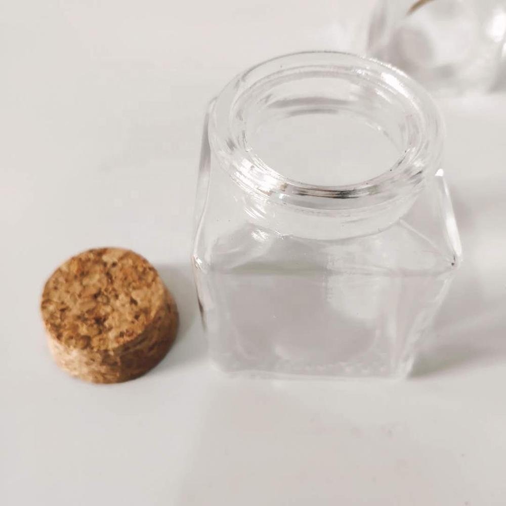 50ml Mini Glass Bottle Jar Mini Clear Square Storage Glass Jar With Cork Lids Wholesale