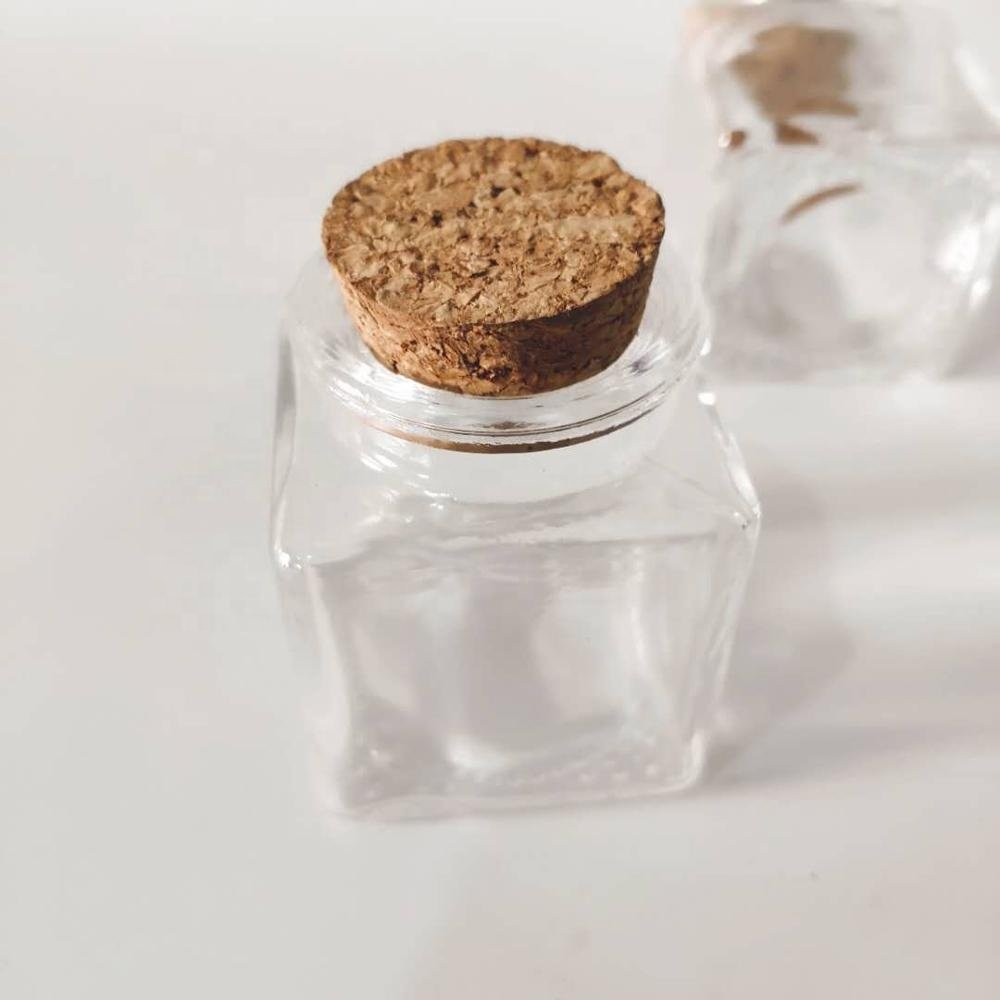 50ml Mini Glass Bottle Jar Mini Clear Square Storage Glass Jar With Cork Lids Wholesale