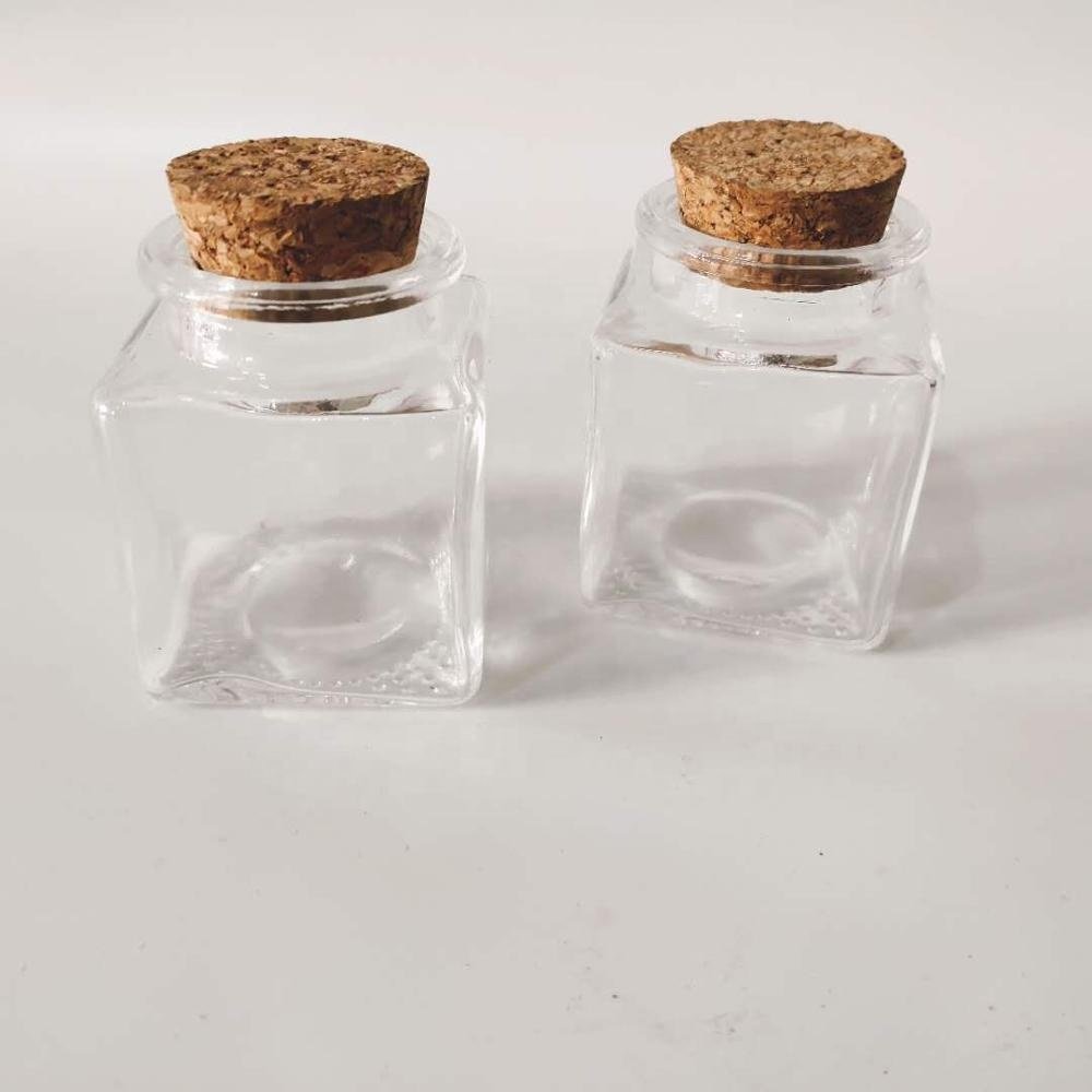 50ml Mini Glass Bottle Jar Mini Clear Square Storage Glass Jar With Cork Lids Wholesale