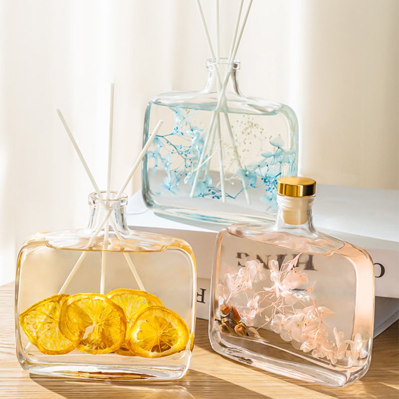 200ml 330ml Transparent Cute Empty Luxury Flat Perfume Diffuser Glass Bottle with Cork for Reed Diffuser