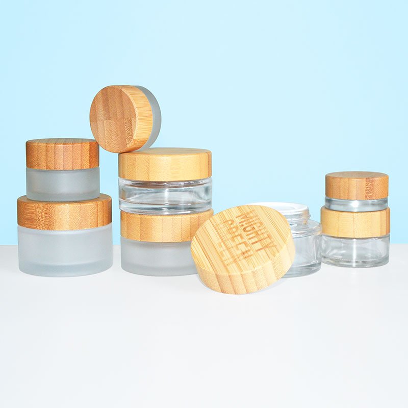 flat shoulder pump bottle 30ml 50ml 100ml 120ml Frosted luxury bamboo skin care cosmetic bottle and jar packaging set