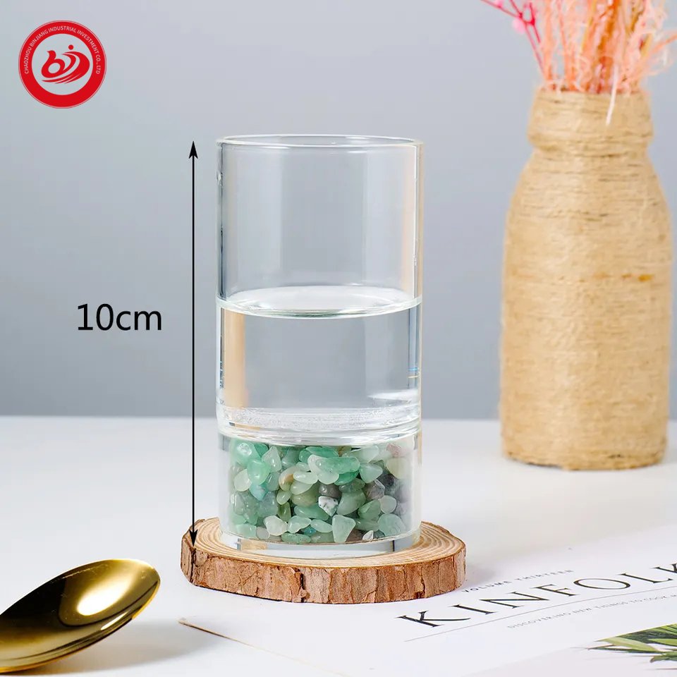 Wholesale natural quartz energy healing colorful crystal cup gravels drinking tea cup glass water cup