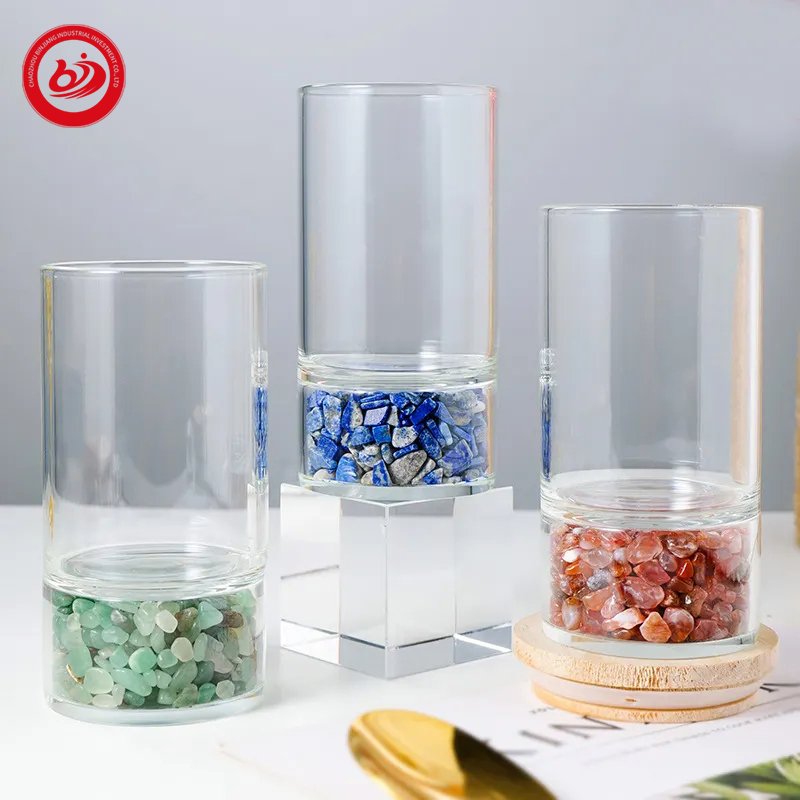 Wholesale natural quartz energy healing colorful crystal cup gravels drinking tea cup glass water cup