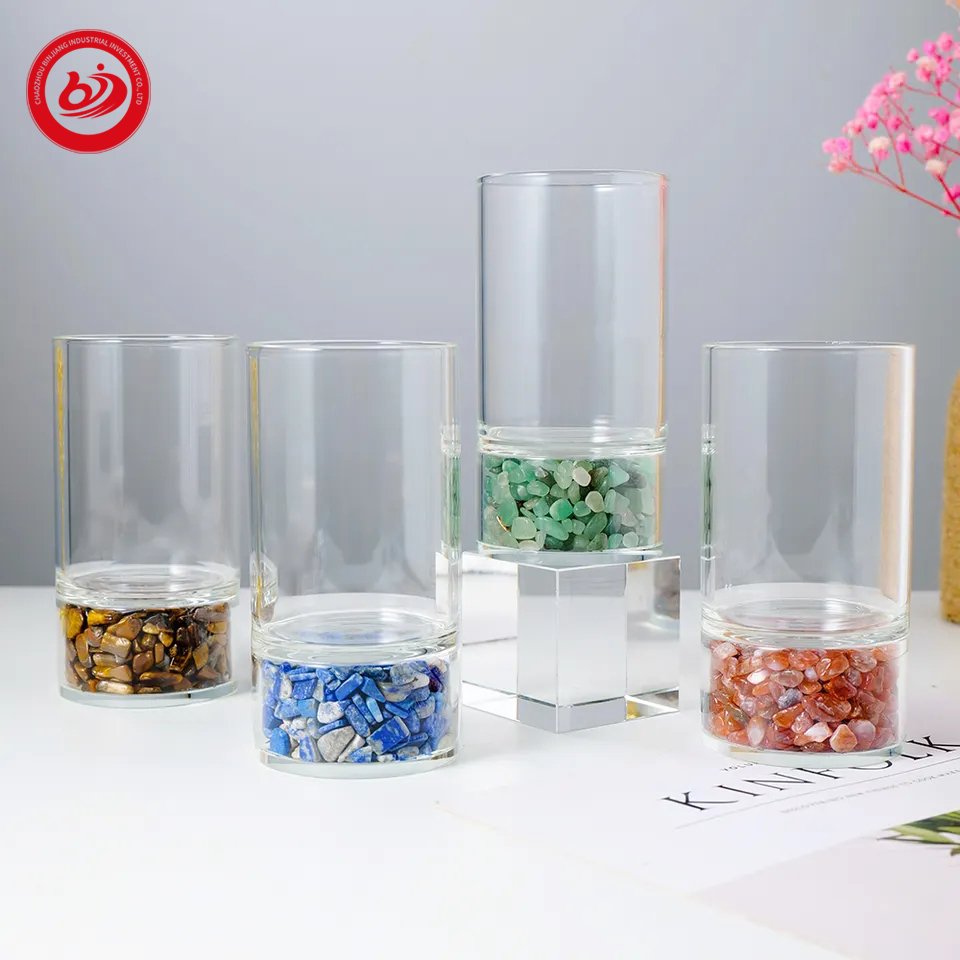 Wholesale natural quartz energy healing colorful crystal cup gravels drinking tea cup glass water cup