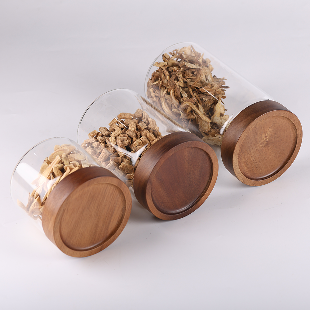 Wholesale Factory Kitchen Storage Type Borosilicate Glass Food Storage Jars With Wooden Lid