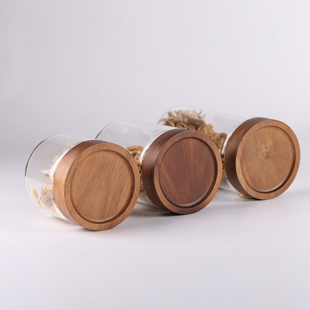 Wholesale Factory Kitchen Storage Type Borosilicate Glass Food Storage Jars With Wooden Lid