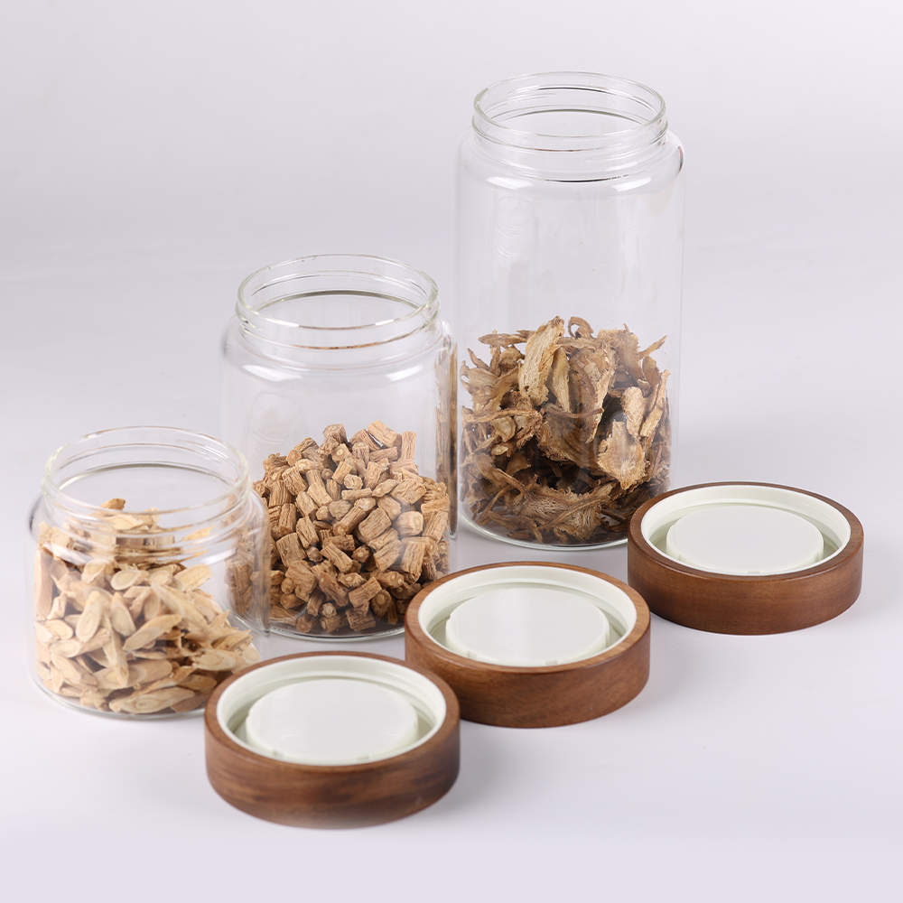 Wholesale Factory Kitchen Storage Type Borosilicate Glass Food Storage Jars With Wooden Lid