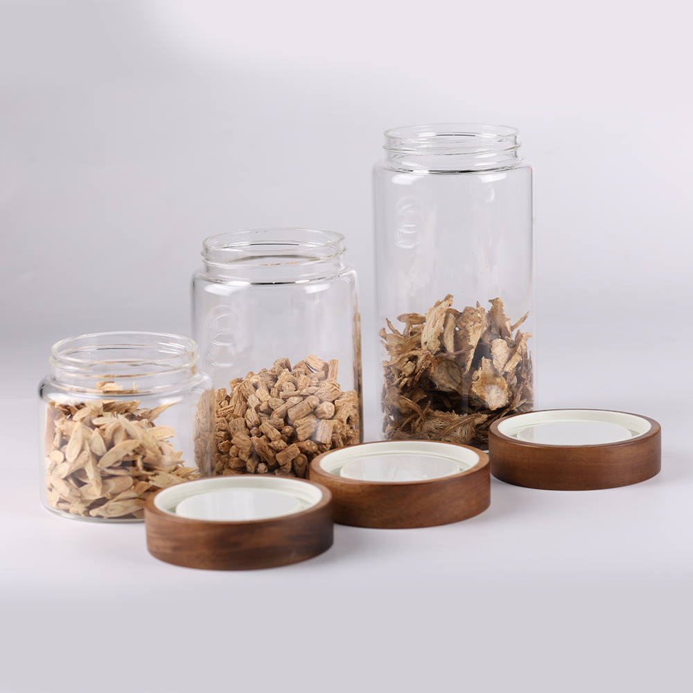 Wholesale Factory Kitchen Storage Type Borosilicate Glass Food Storage Jars With Wooden Lid
