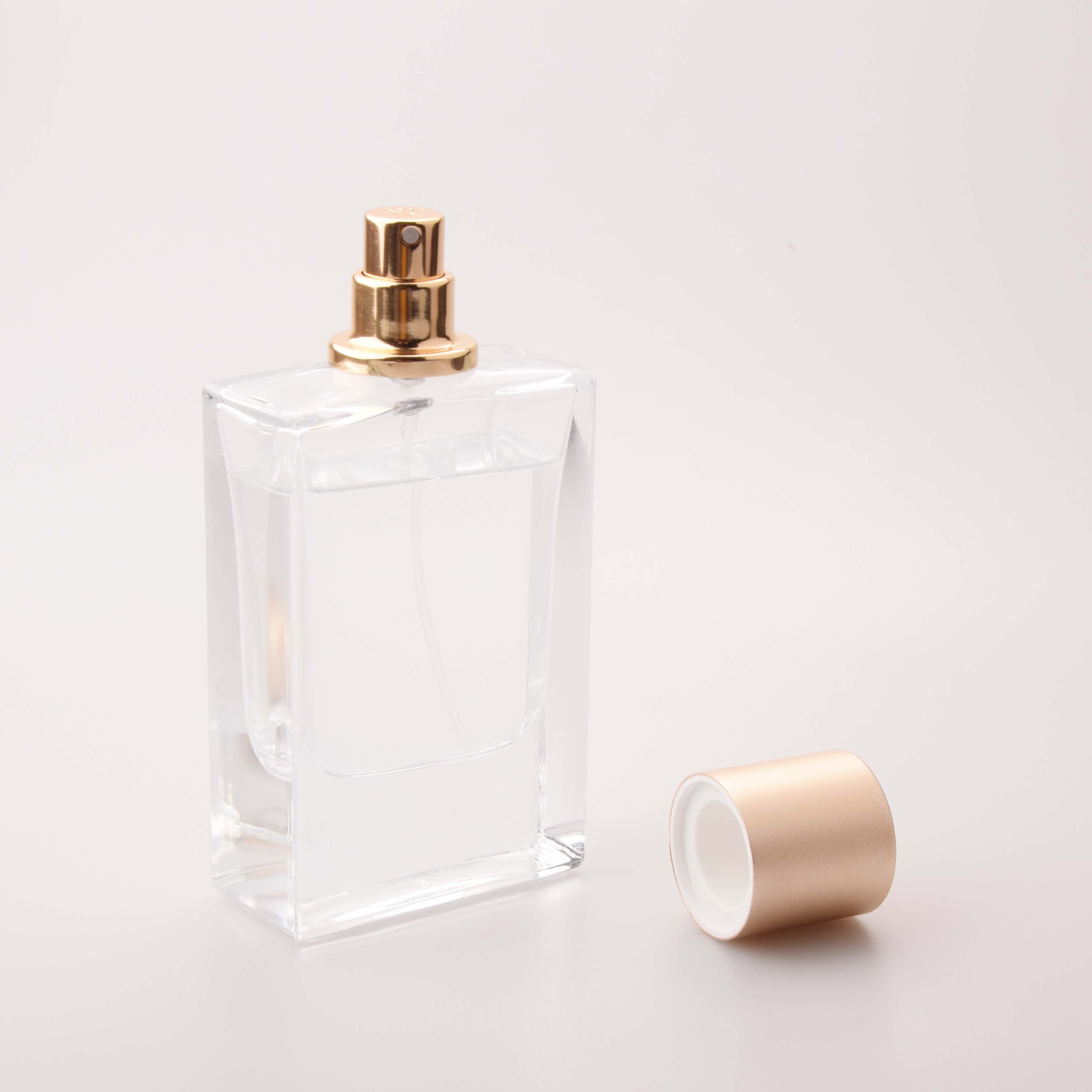 70ml flat and square perfume glass bottle with matt gold magnetic perfume cap Aluminum