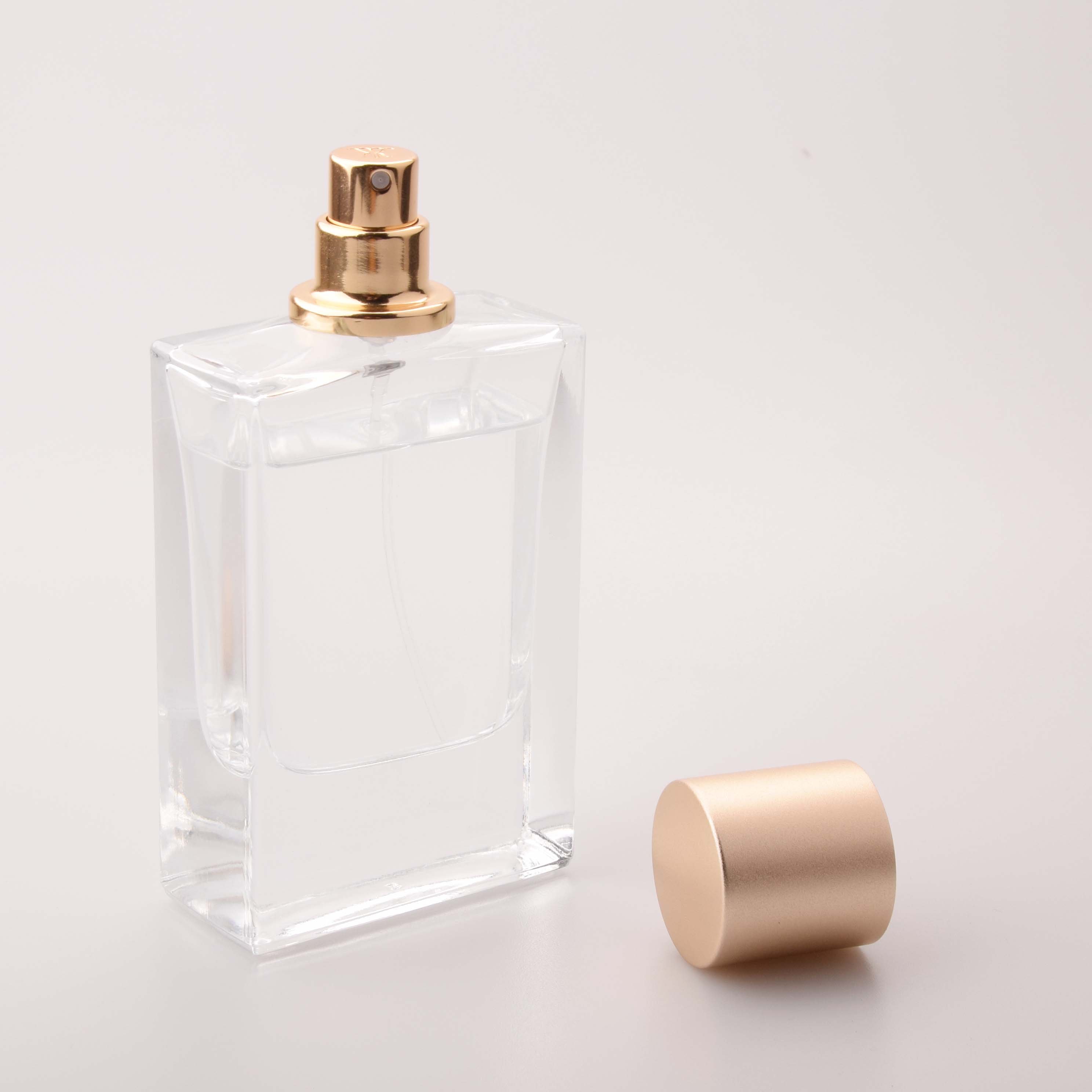 70ml flat and square perfume glass bottle with matt gold magnetic perfume cap Aluminum