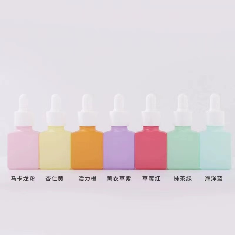 Custom Logo 15ml Colorful Essential Dropper Bottle Square Essence Serum Glass Bottle With White Dropper Top