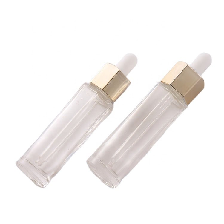 50ML Luxury hexagon clear empty glass dropper bottle Korean skincare cosmetic packaging bottle for hair perfume Facial essence