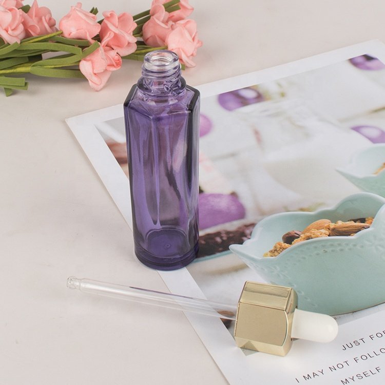 50ML Luxury hexagon clear empty glass dropper bottle Korean skincare cosmetic packaging bottle for hair perfume Facial essence