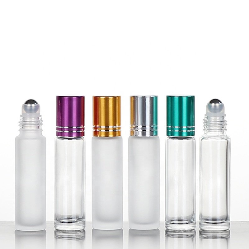 10ml Clear Frosted Perfume Essential Oils Cosmetic Jars Empty Glass Roller Bottle with Roller Ball