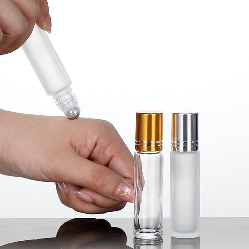 10ml Clear Frosted Perfume Essential Oils Cosmetic Jars Empty Glass Roller Bottle with Roller Ball