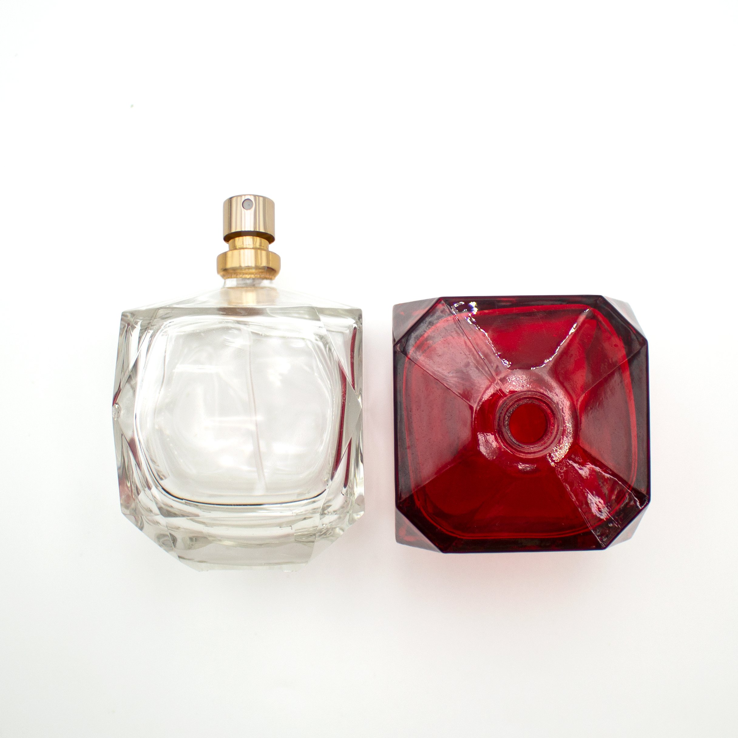 Wholesale logo packaging rhombus shape multi color glass aluminum perfume bottle 100ml 30ml