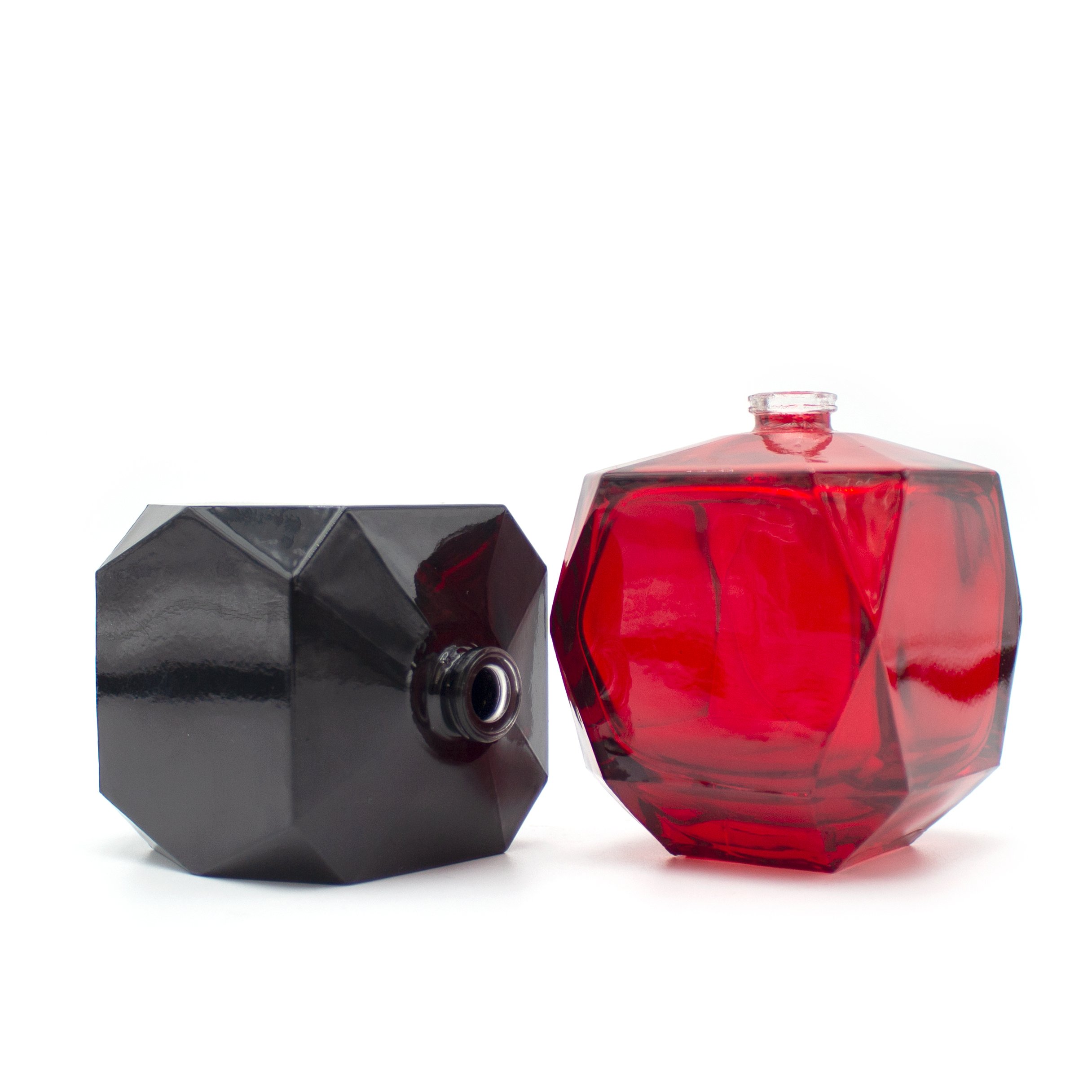 Wholesale logo packaging rhombus shape multi color glass aluminum perfume bottle 100ml 30ml