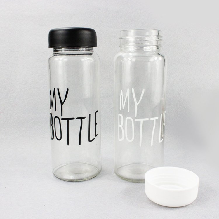 colorful letter glass water bottle with cloth cover frosted portable bottle glass drinking cup