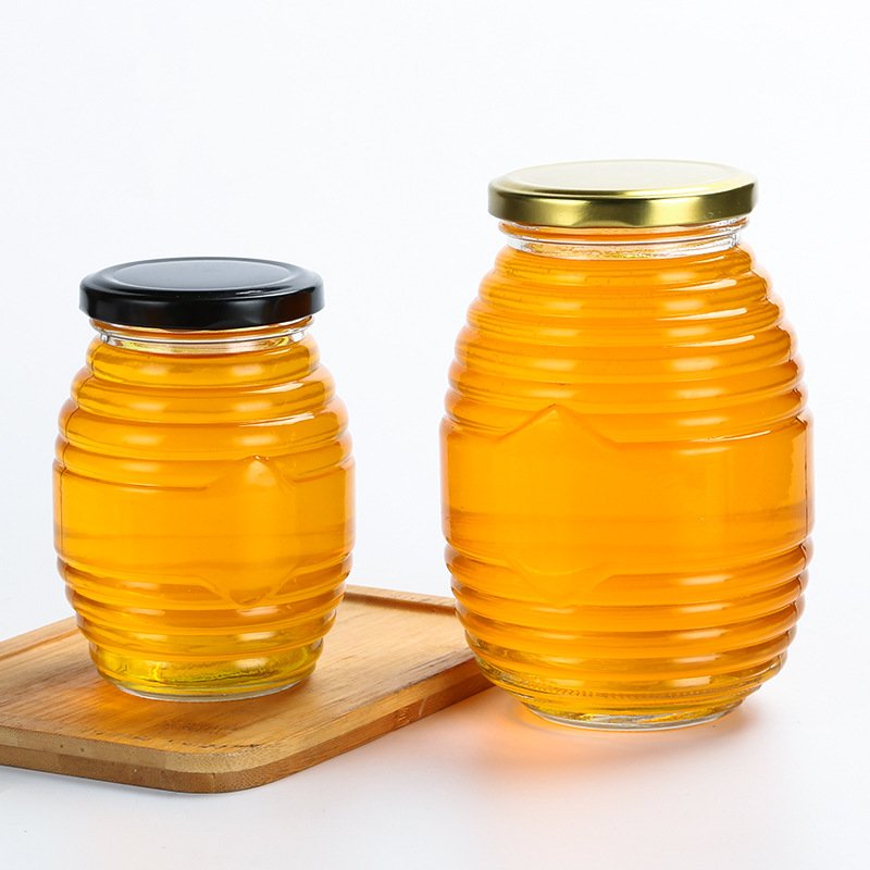 100ml 180ml 380ml 730ml threaded bee shape honey glass jar with screw lid, fancy round thread shape glass bottle jar