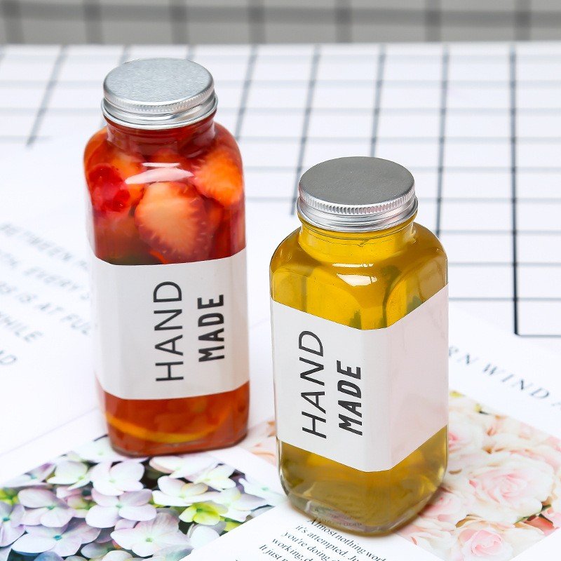 Empty 250ml 350ml 500ml Square Milk/juice/tea/drink Glass Bottle Glass Beverage Juice Bottle For Sale