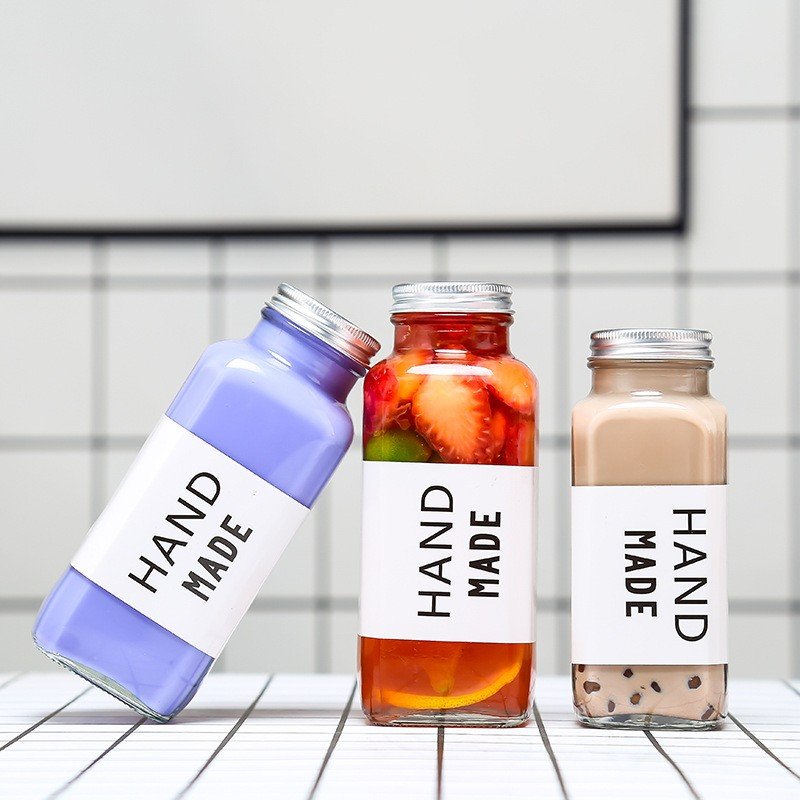 Empty 250ml 350ml 500ml Square Milk/juice/tea/drink Glass Bottle Glass Beverage Juice Bottle For Sale