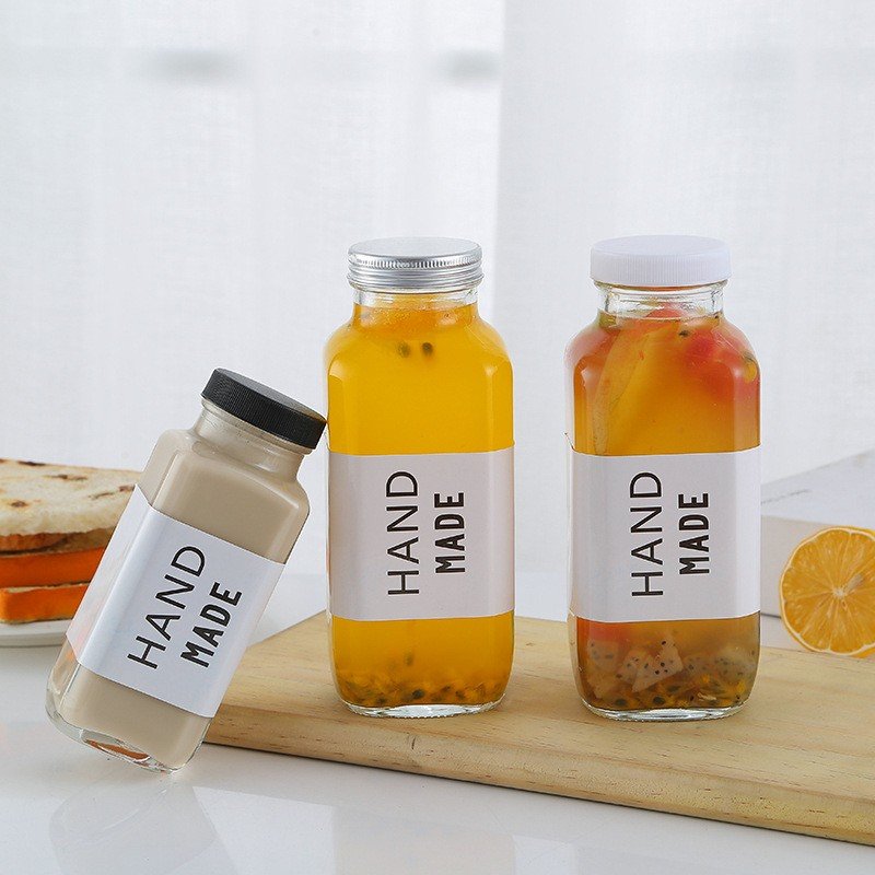 Empty 250ml 350ml 500ml Square Milk/juice/tea/drink Glass Bottle Glass Beverage Juice Bottle For Sale