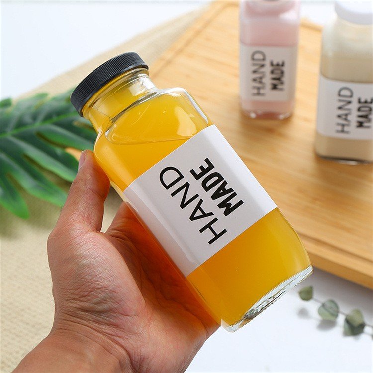 Empty 250ml 350ml 500ml Square Milk/juice/tea/drink Glass Bottle Glass Beverage Juice Bottle For Sale
