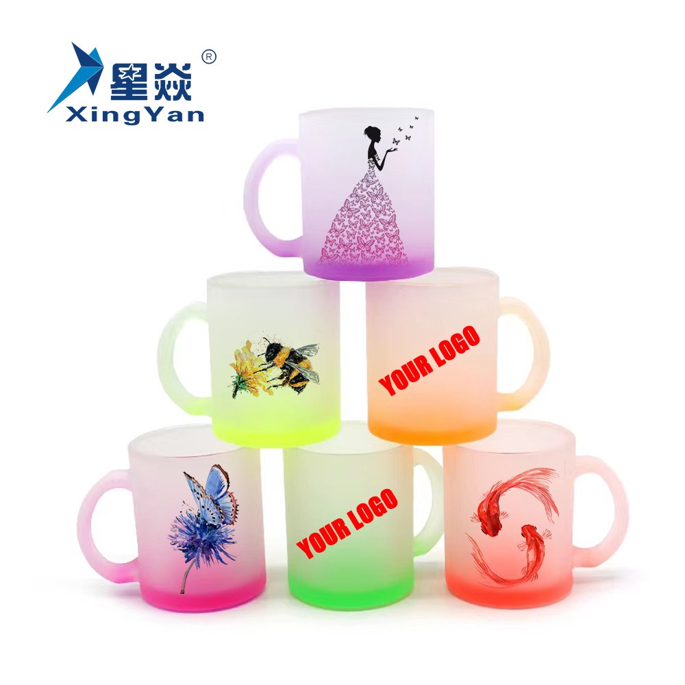 Xingyan Wholesale 11oz colorful Glass cup Sublimation Mug Large Handle Drinkware DIY image