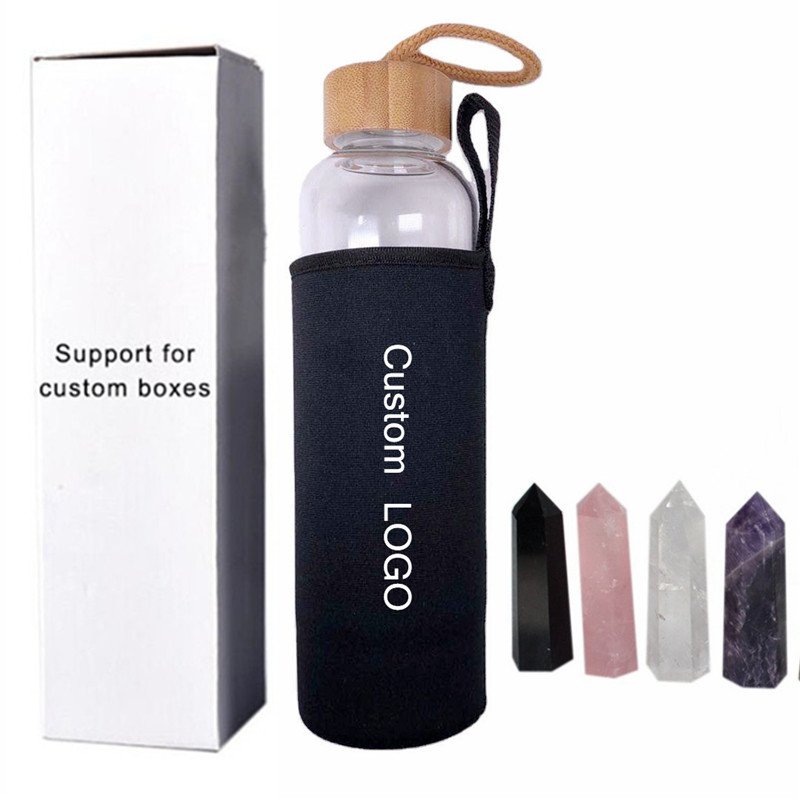 high quality glass crystal bottle water Bamboo quartz crystal cup healing energy Water bottle of immortality