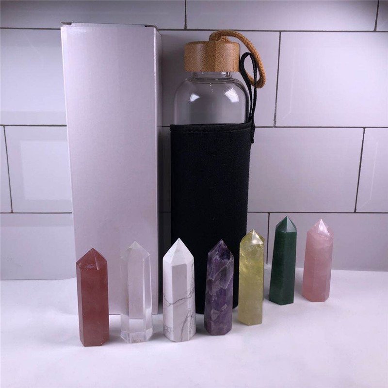 high quality glass crystal bottle water Bamboo quartz crystal cup healing energy Water bottle of immortality