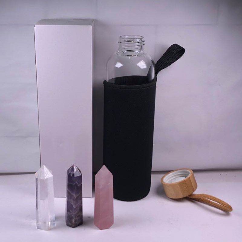 high quality glass crystal bottle water Bamboo quartz crystal cup healing energy Water bottle of immortality