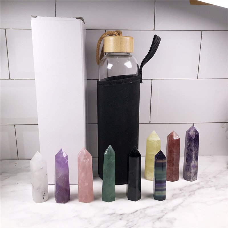 high quality glass crystal bottle water Bamboo quartz crystal cup healing energy Water bottle of immortality