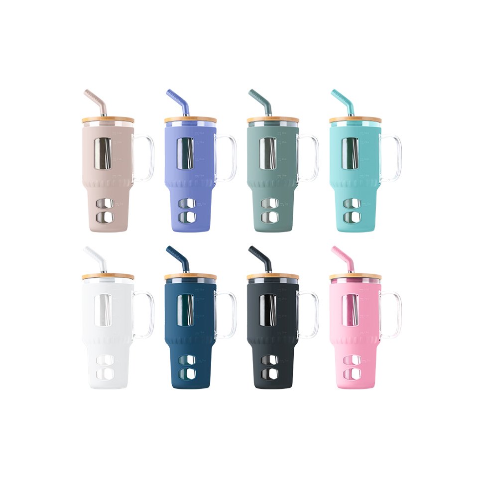 JM BPA New Product Glass Bottles Silicone 32Oz Ice Cup American Style Tumbler With Straw