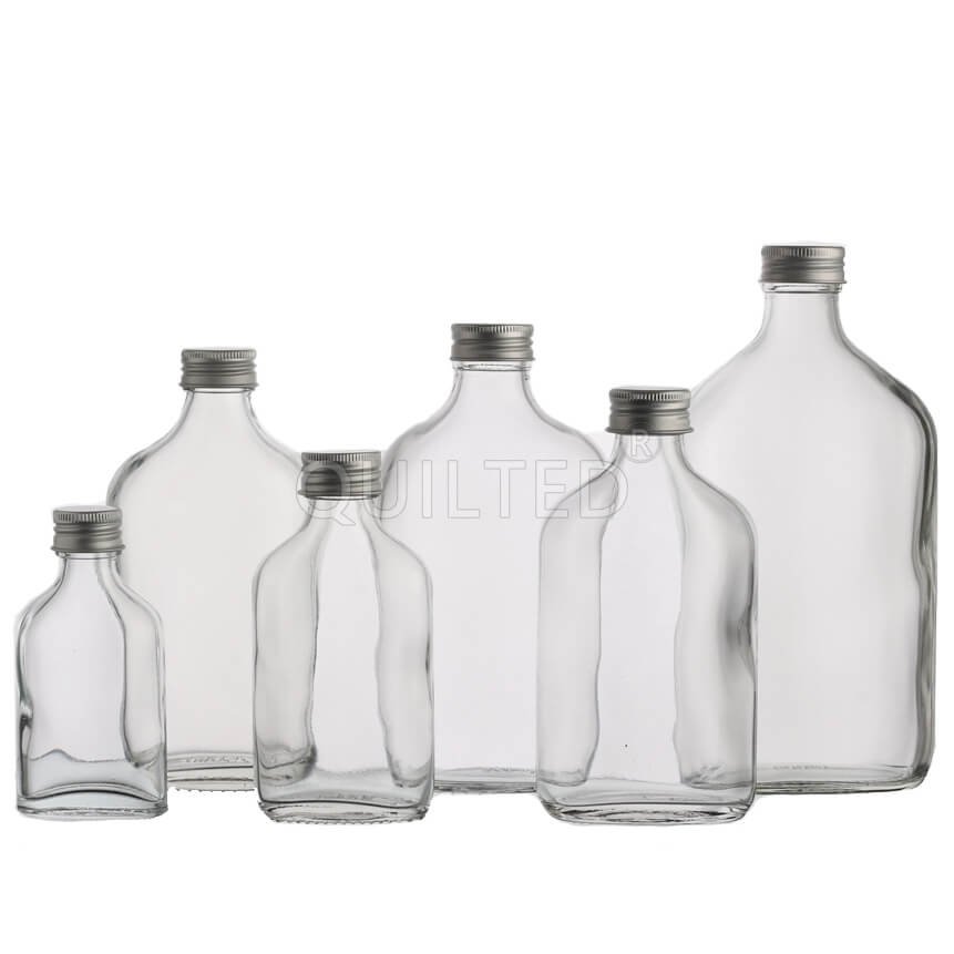 Custom 100ml Flat Flask Kombucha Juice Vodka Liquor Wine Cold Brew Coffee Glass Bottle with Lids