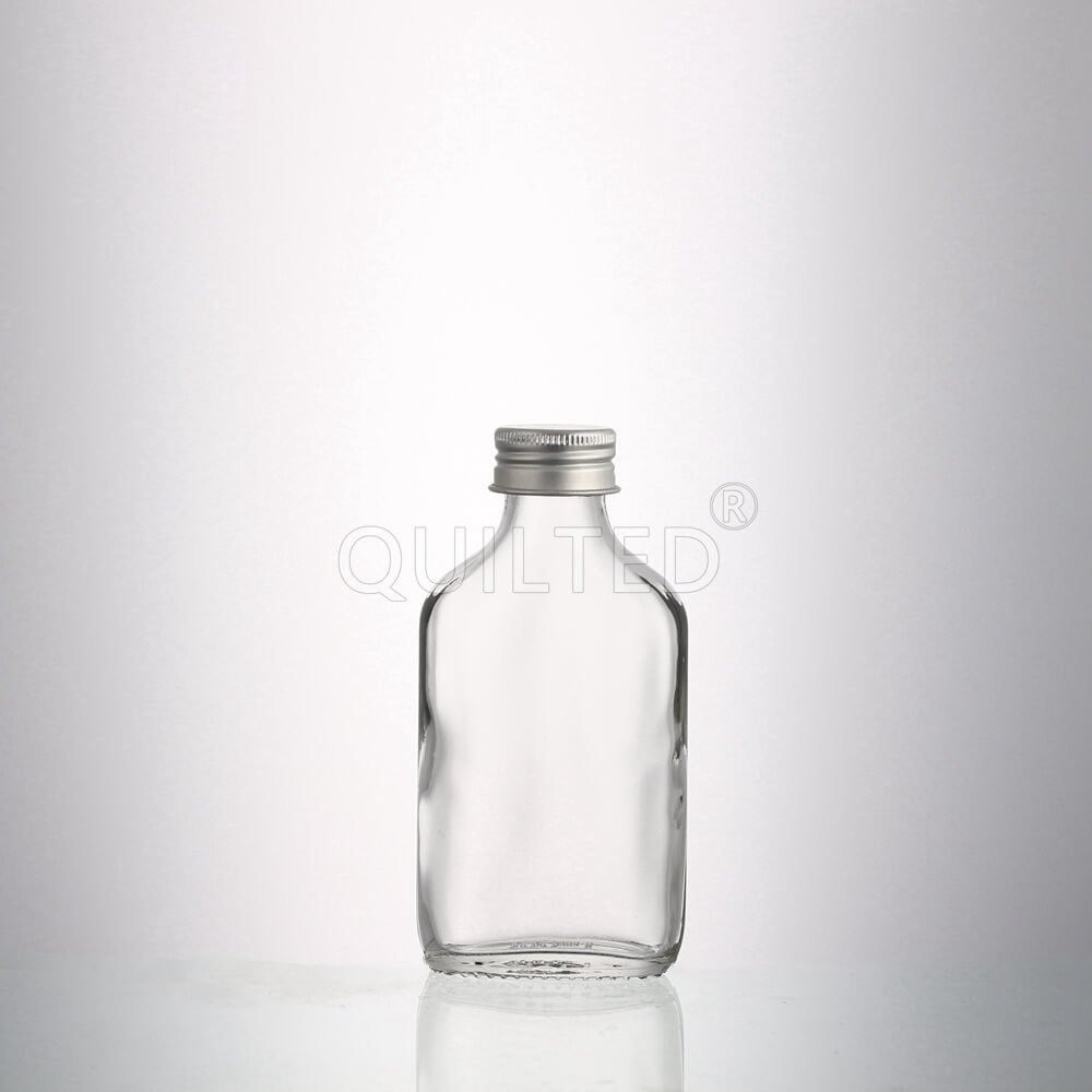 Custom 100ml Flat Flask Kombucha Juice Vodka Liquor Wine Cold Brew Coffee Glass Bottle with Lids