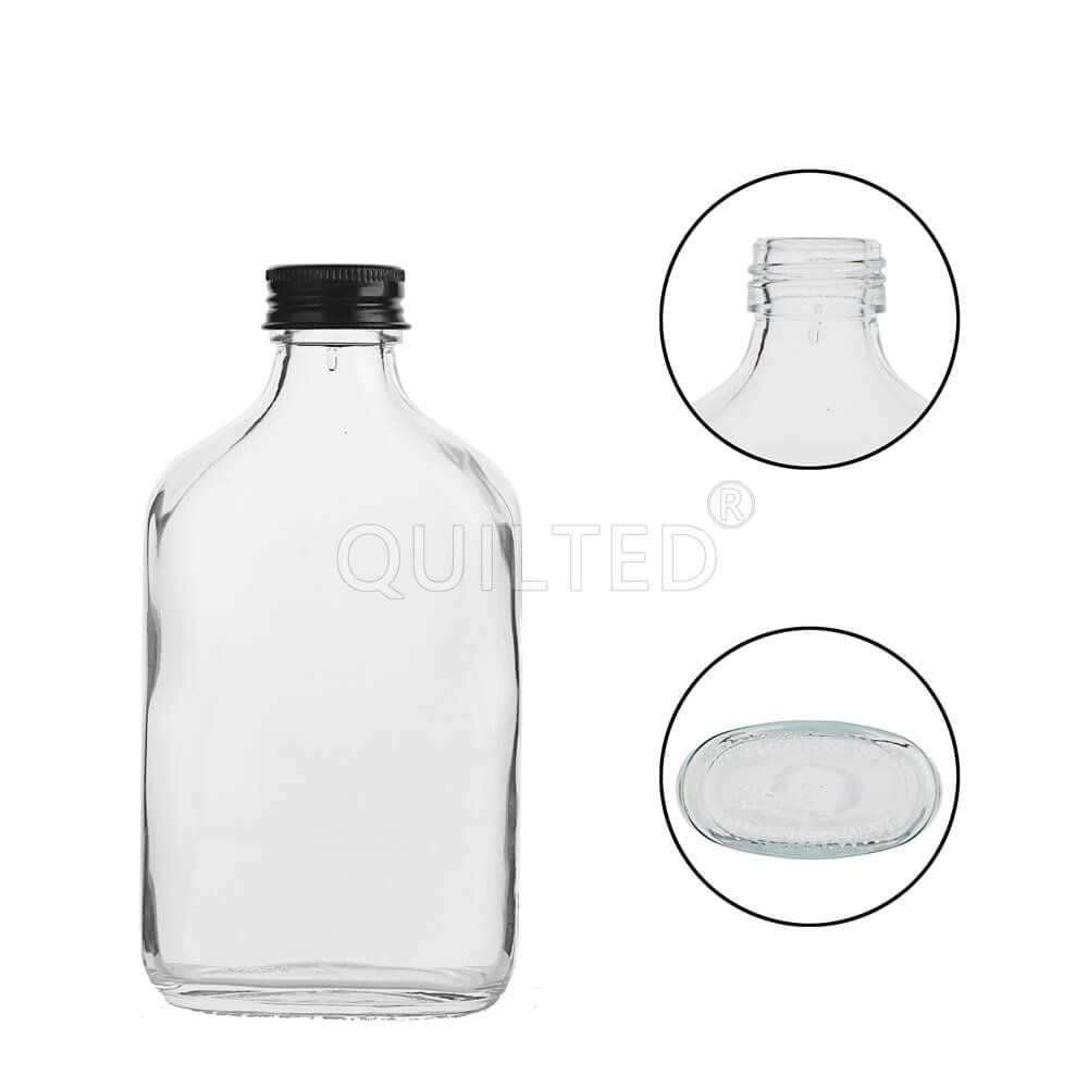 Custom 100ml Flat Flask Kombucha Juice Vodka Liquor Wine Cold Brew Coffee Glass Bottle with Lids