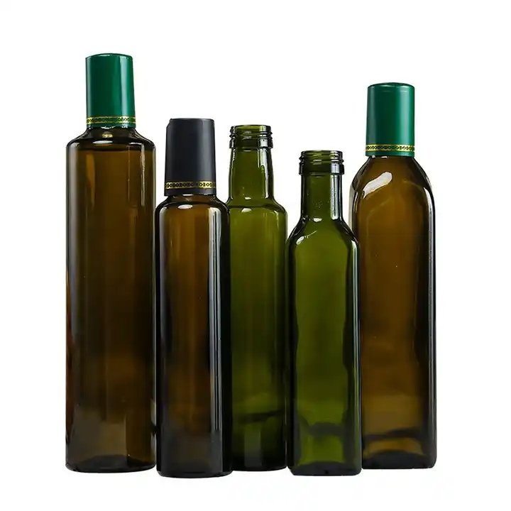 Hot Sale Refillable 250ml 500ml 750ml 1L Empty Square Army Green Olive Oil Glass Bottles For Kitchen