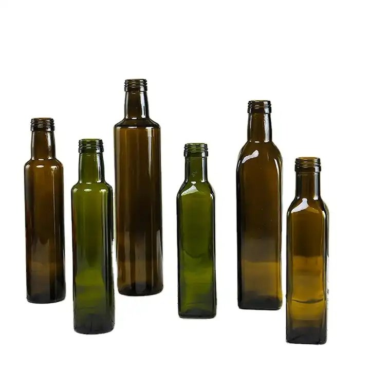 Hot Sale Refillable 250ml 500ml 750ml 1L Empty Square Army Green Olive Oil Glass Bottles For Kitchen