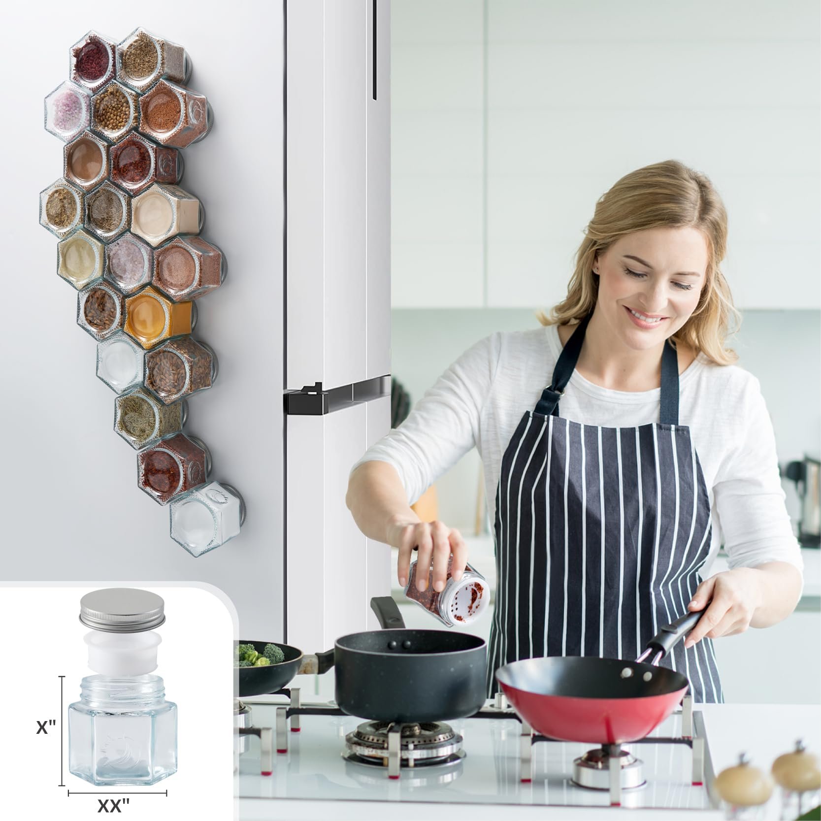 Low Price Kitchen Supplies Mini 4oz Magnetic Hexagon Clear Spice Glass Bottle Jar Containers with Shaker Lids Labels
