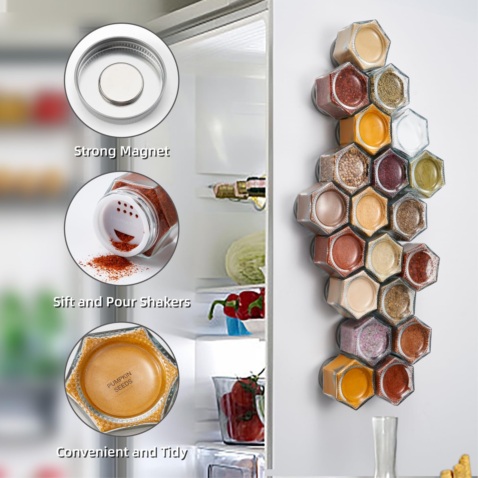 Low Price Kitchen Supplies Mini 4oz Magnetic Hexagon Clear Spice Glass Bottle Jar Containers with Shaker Lids Labels