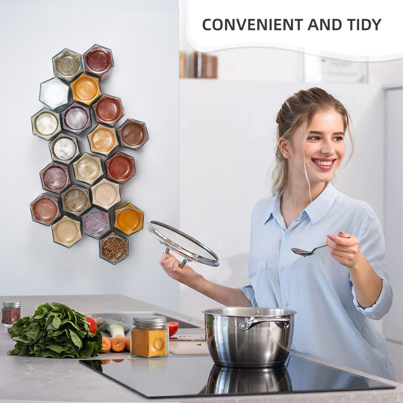 Low Price Kitchen Supplies Mini 4oz Magnetic Hexagon Clear Spice Glass Bottle Jar Containers with Shaker Lids Labels
