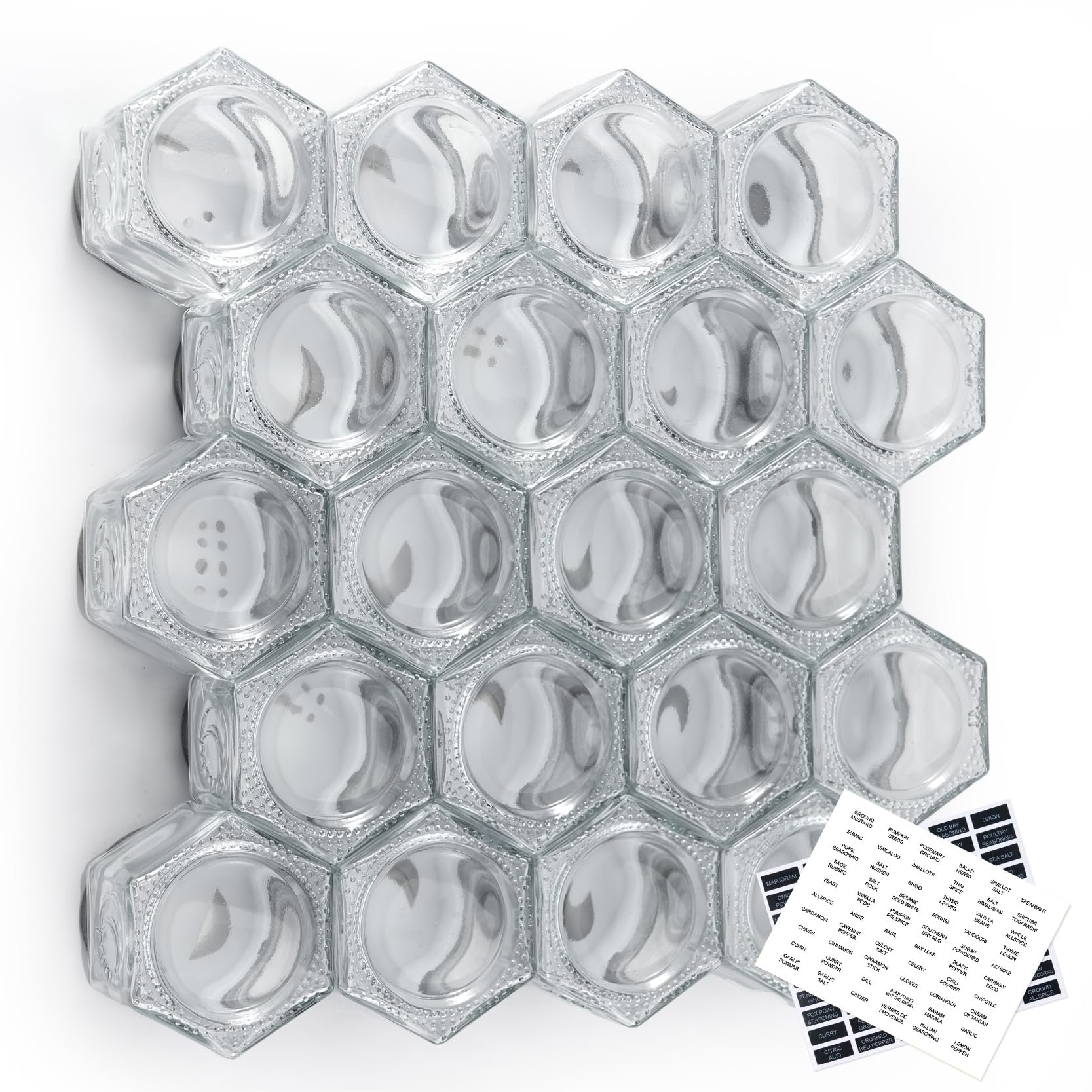 Low Price Kitchen Supplies Mini 4oz Magnetic Hexagon Clear Spice Glass Bottle Jar Containers with Shaker Lids Labels
