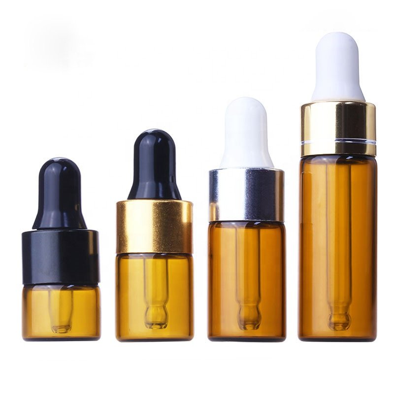 Mini size small glass vials 1ml 2ml 3ml 5ml tube clear glass serum dropper bottle with silver screw cap