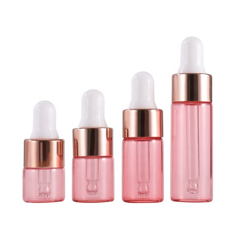 Mini size small glass vials 1ml 2ml 3ml 5ml tube clear glass serum dropper bottle with silver screw cap