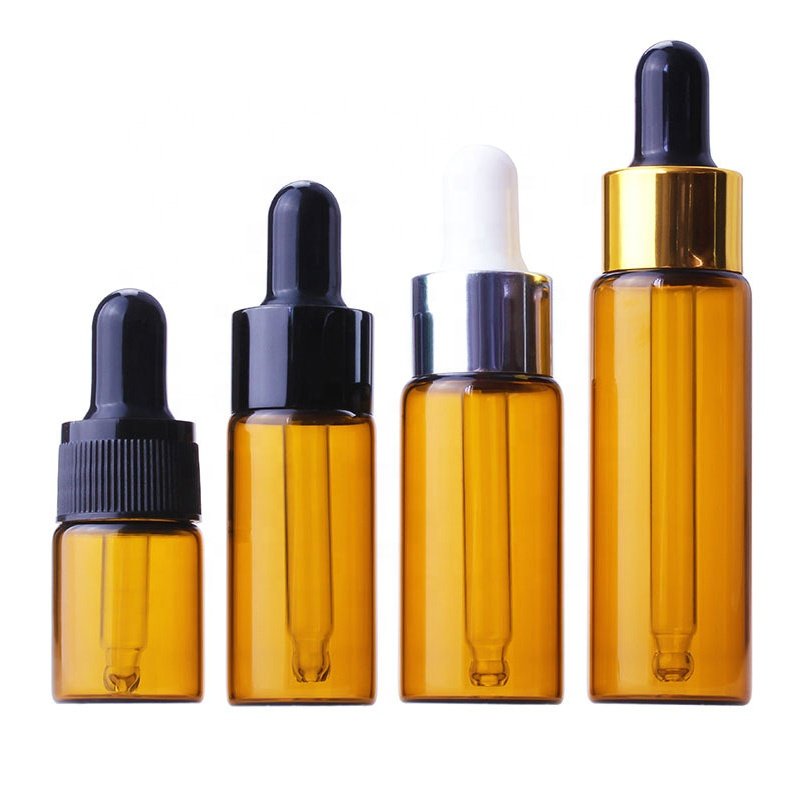 Mini size small glass vials 1ml 2ml 3ml 5ml tube clear glass serum dropper bottle with silver screw cap